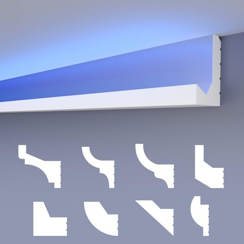 HEXIMO LED-stuckaturlister, klassisk, XPS, polystyren, indirekt belysning, vägg- och taklister ljuslist, belysning, polystyren, taklister (30,6 meter HLED 29)