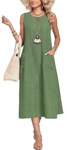 AUSELILY Womens Summer Maxi Casual Sleeveless Dresses with Pockets
