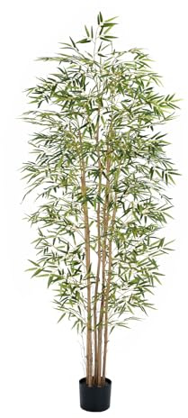 Keeplush Artificial Bamboo Tree, Fake Bamboo Plant 7FT Tall with 6 Natural Real Bamboo Trunks, Artificial Tree Indoor Decor Faux Silk Tree for Home Office Living Room Modern Decor