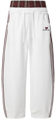 Aelfric Eden Pantalon de jogging patchwork à carreaux pour homme - Pantalon de survêtement pour femme - Pantalon de loisirs décontracté - Pantalon de sport streetwear - Taille haute - Pantalon ample