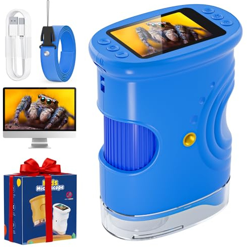 Mikroskop für Kinder, Temodu 2.0 Bildschirm, 1000X USB Tragbares Taschenmikroskop, Wiederaufladbares Tragbares Mikroskop, Mikroskope Anschluss an PC, Science draussen ab 3 Jahren (382-Blue)