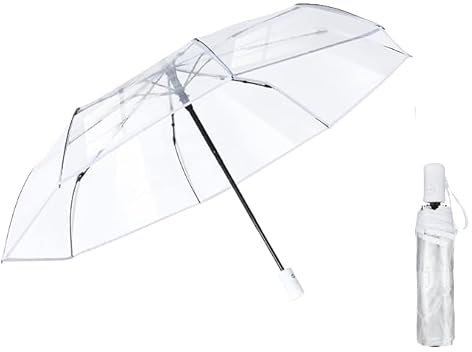 VIPOPICO Clear Umbrella Automatic Close Open – Compact Travel Umbrella with Frosted Handle | Transparent See-Through Dome Design | Wedding, Bridal & Daily Use (Clear-White)