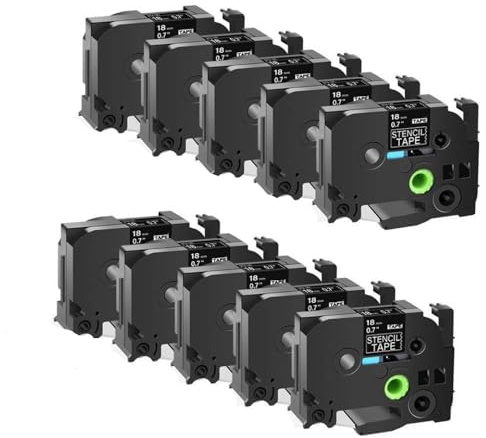 PrecisGear Nastro STE-151 da 24 mm, confezione da 3-10, compatibile con stencil for incisione, nastro nero non laminato STE-141 Ste-161 PT-P750W(10PK 18mm S141)