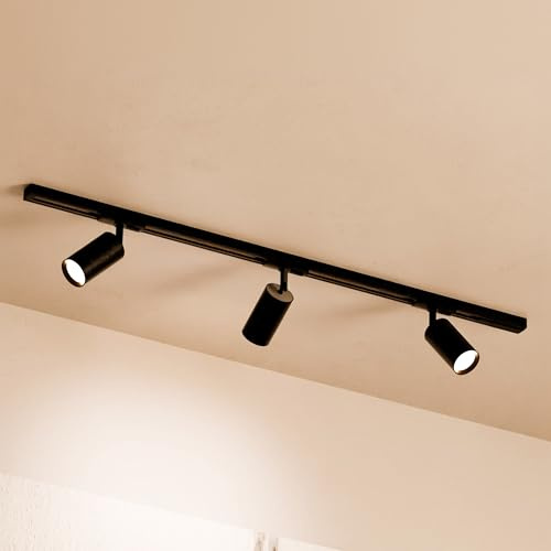 MATO Sistema di binari a LED nero, set completo – guida diritta da 1 m + 3 faretti GU10 – Sistema di binario luminoso a soffitto – 1 fase 230 V, sistema di binari per lampadine, sistema di binari