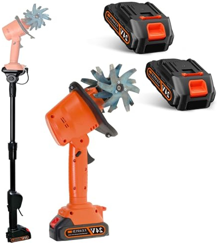 Motozappa elettrica da giardino, motozappa a batteria da 21 V, motozappa portatile, 235 giri/min con 4 file di denti, caricabatterie 2x1,5 Ah, larghezza di lavorazione 10 cm