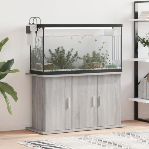 Mangloder Akvariumstativ, grått, Sonoma, av trämaterial, 101 x 41 x 58 cm, akvarieunderskåp med 6 fack, förvaringsutrymme för fiskbassäng, prydnadsfisk, terrarium och akvaristik i vardagsrummet