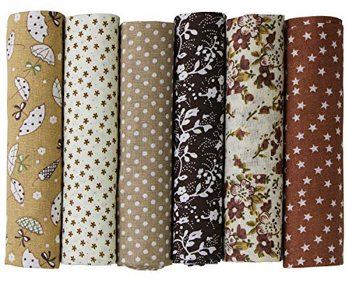UOOOM 6pcs 50 x 50 cm, diseño de retales algodón Tejido DIY hecho a mano Costura Quilting tela diseños diferentes (Marrón)