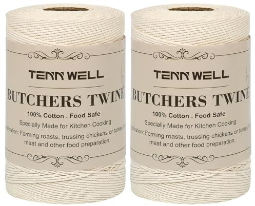 Tenn Well Cuerda de cocina, 3 capas, 400 m, de algodón, apto para alimentos, carniceros para atar carne, hacer salchichas, asar pollo y hornear (beige)
