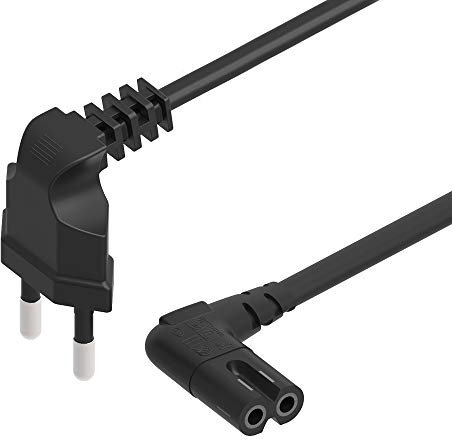 Ancable 3M Netzkabel Stromkabel 2 polig, C7 Kabel Eurostecker Stromkabel 90° Euro Netzkabel für Samsung Fernseher LG Philips Sony Panasonic TV PS5 PS4 Xbox PC Kleingerätekabel - Schwarz