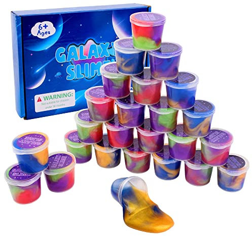 25 Packs Galaxy Slime, Party Favor for Kids Girls & Boys, Adults, Non Sticky, Stress & Anxiety Relief, Wet, Super Soft Sludge Toy