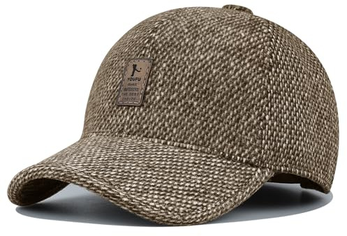 Clakllie Baseballkeps män vinter varm ull fleece med öronlappar toppig mössa utomhus sport keps män vinter höst, C-GSDT1-brun, one size