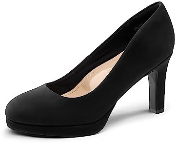 DREAM PAIRS Women's Close Toe Low Heels Platform Pump Comfortable Office Work Dress Shoes for Women SDPU2365W,Size 7.5,Black-Nubuck,SDPU2365W