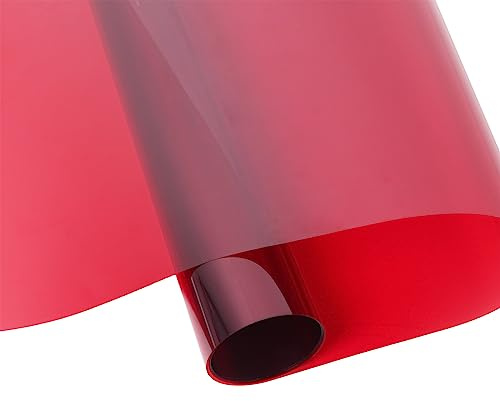 Transparent Decorative Safety Window Film Heat Control Self Adhesive Colorful Film Glass Decoration Tint for DIY Christmas Party Home Decoration Glass Film,17.5Inch x 6.5Feet,Red