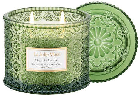 LA Jolie Muse Starlit Golden Fir Candle, Candles for Home Scented, Large 2-Wick Soy Candle, Scented Candle Gifts, Clean Burning Candles, 12 Oz