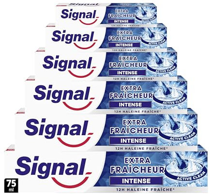 SIGNAL - Dentifrice Extra Fraicheur Intense - 12h d'haleine fraiche - Extra longue durée - 96% d'ingrédients d'origine naturelle (lot de 6x75ml)