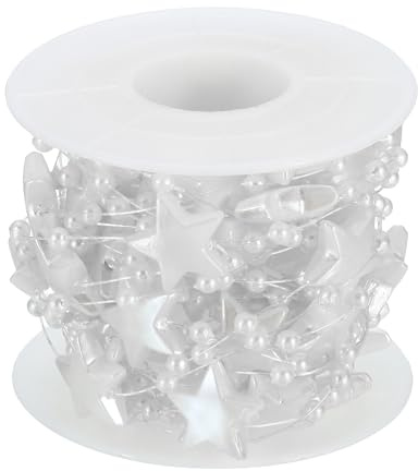 PATIKIL Star String Beads Garland, 16.4 Ft Artificial Pearl Garland Wire Spool for Christmas Tree Party DIY Craft Home Wedding Decorative, White