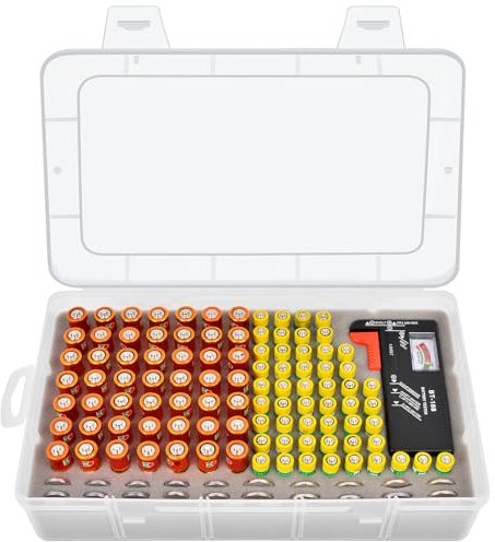 Casmilee Batterie Aufbewahrungsbox, Batteriebox Hält 49 AA & 51 AAA Batterien Mit Batterietester, Batterie Box Organizer Aufbewahrung aus Kunststoff, Batteriekasten, Akku Tasche (Nur Box)