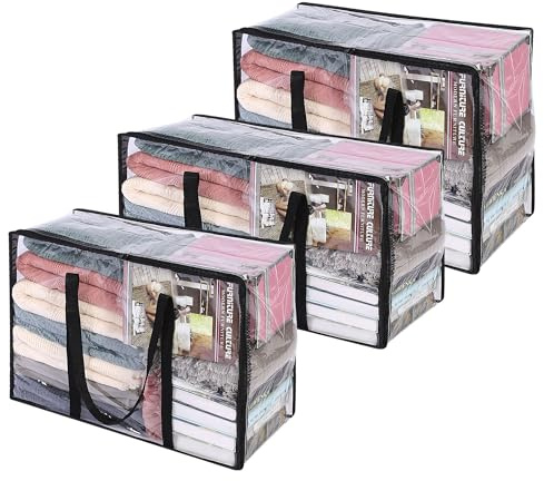 Vieshful 3 Pack 40L/60L/90L Clear Clothes Storage Bags with Zipper