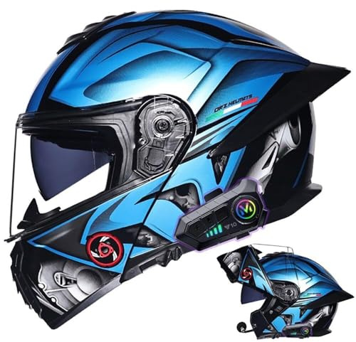 VVPEC Motorcykelhjälm Uppfällbar modulära motorcykelhjälmar med Bluetooth, ECE-godkänd hjälm, modulär krockhjälm Dubbelvisir skoterhjälm for vuxna män kvinnor Sport Touring(4,XL=61~62cm)