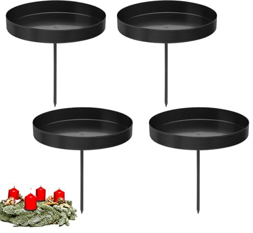 4 portacandele a forma di corona dell'Avvento, colore nero, 2 in 1, piatto in metallo, 8 cm, rimovibile, portacandele da inserire per corona dell'Avvento, ghirlanda di Natale, da tavolo