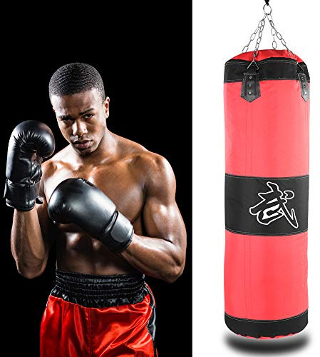 aqxreight Träningssandsäck, Tom Boxningspåse för Boxning, Karate och Träning med PU-lapp och Metallkedja, Stötdämpande Fylld Påse för hand- och Fotteknik (1m/3,3ft)
