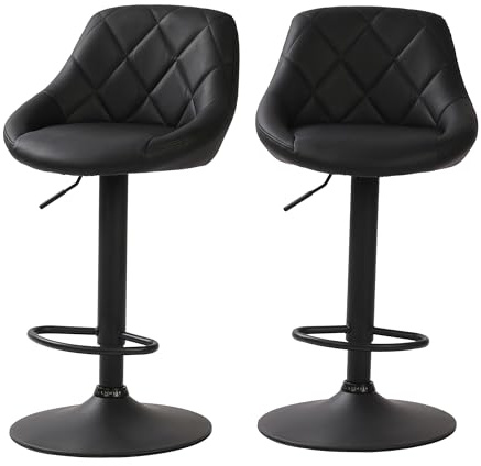 Millhouse Modern Bar Stools Set, Leatherette Exterior with Adjustable Swivel Gas Lift, Black Footrest for Breakfast Bar, Kitchen & Counter (DM585 Black)