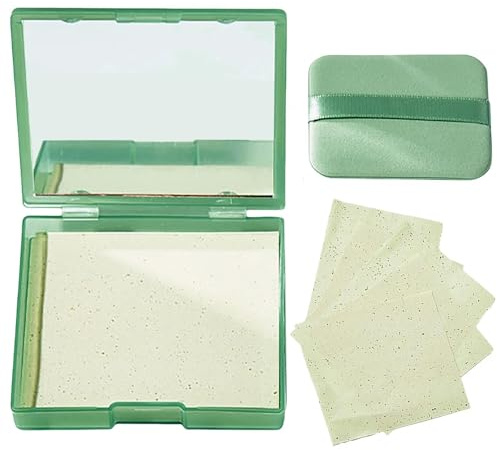 Oil Blotting Sheets for Face with Mirror & Puff | Blotting Paper for Oily Skin Natural | Compact and Lightweight,＆ Easy to Carry（100PCS