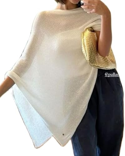 Betrodi Womens Sheer Knit Poncho Top Y2k Crochet Shrug Shawl One Shoulder Mesh Blouse Lightweight Pullover Sweater Shirts(Fashion White,One Size)