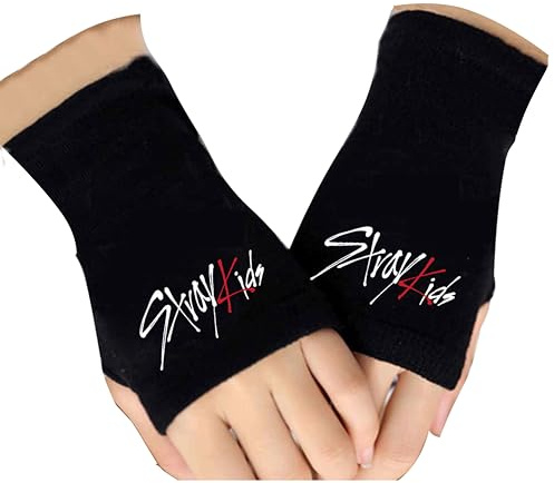 Roffatide Kpop Stray Kids Fingerless Gloves for Boys Girls Korean Casual Knit Touchscreen Gloves Gift for Stay Fans Black A