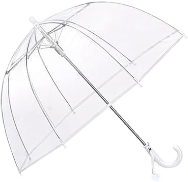Durchsichtiger Regenschirm transparent, weißer Stockschirm, Rund Glockenschirm, Umbrella, Leichtes Langlebiges 8-Stäbchen-Design, Optimale Abdeckung Outdoor Regenausrüstung (70x68 cm)