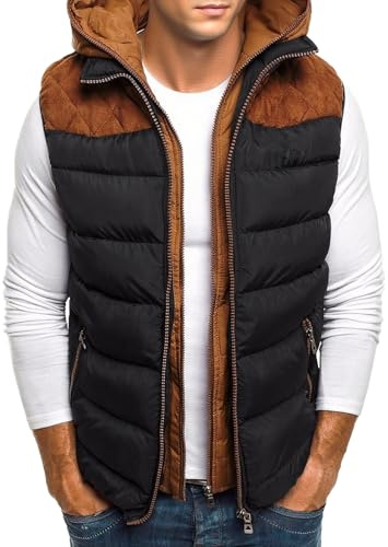DGKaxiyaHM Doudoune rembourrée sans manches pour homme avec capuche - Veste d'hiver et d'automne avec doublure en polaire chaude, Noir , XL
