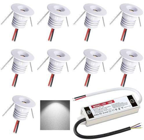 Faretti da soffitto Faretto da incasso 1W 9 pezzi Mini Luci da incasso 12V Faretto a LED per soffitto camera da letto Armadietto del bagno Scala per posto auto coperto (Bianco,Bianco Freddo 6000k)