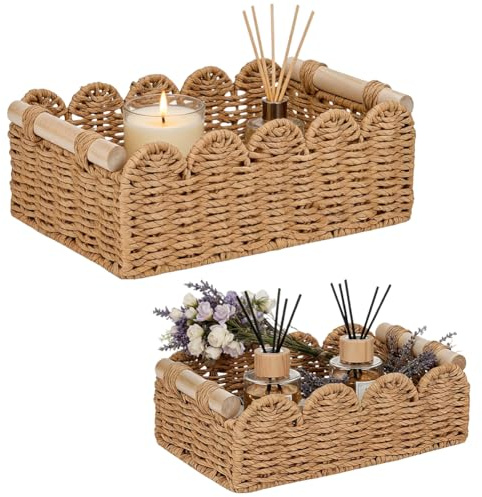 Set di 2 cestini intrecciati, cesti regalo, cestino vuoto, cestino da presentazione, cestino in rattan fatto a mano, organizer decorativo per piano di lavoro per camera da letto, soggiorno