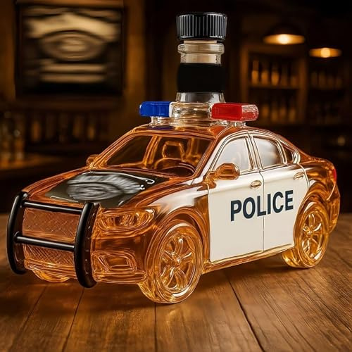 YDZYFFS 300 ml whiskykaraff vinflaskor konststatyett – 3D polis bilformad glas whiskykaraff, biltema whisky vinflaska skulptur, förvaringsbehållare för sprit och vin (#2)
