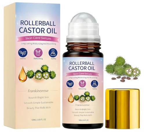 Aceite de Ricino Orgánico con Rodillo de Cuarzo Rosa, Aceite Ricino Orgánico Rollon, Ingredientes Naturales, Nutre La Piel con Suavidad, Apto Para Todo Tipo de Pieles (1 Unidad)