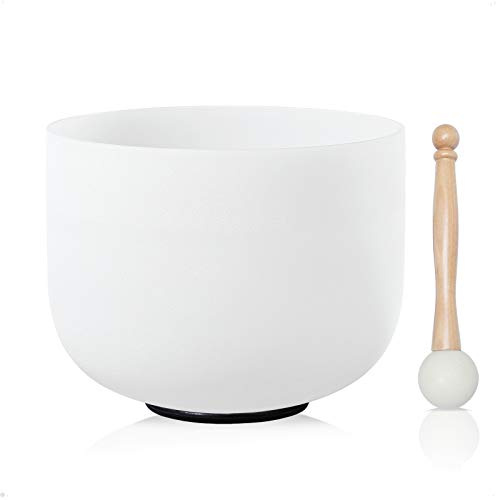 CVNC 440HZ 8 Inch G Note Throat Chakra Frosted Quartz Crystal Singing Bowl with Mallet & O-ring Sound Healing Instrument
