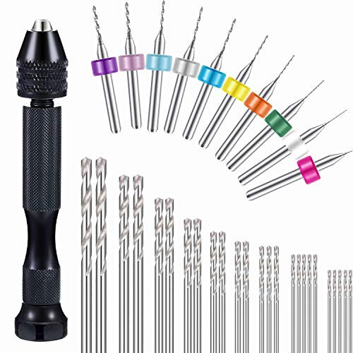 36-teiliges Handbohrer-Set, enthalten Pin Vise Handbohrer, Mini-Bohrer und Spiralbohrer für Craft Carving DIY (0,3-1,2 mm PCB-Bohrer)
