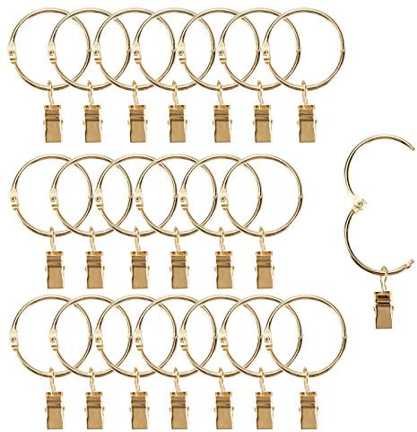 Fivebop 40 Pack Rings Curtain Clips Rustproof Metal Window Drapery Decorative Clips Vintage Heavy Duty Eyelet Curtain Rods Hangers Rings with Hooks, 1.5In Inner Diameter (Gold-Open)