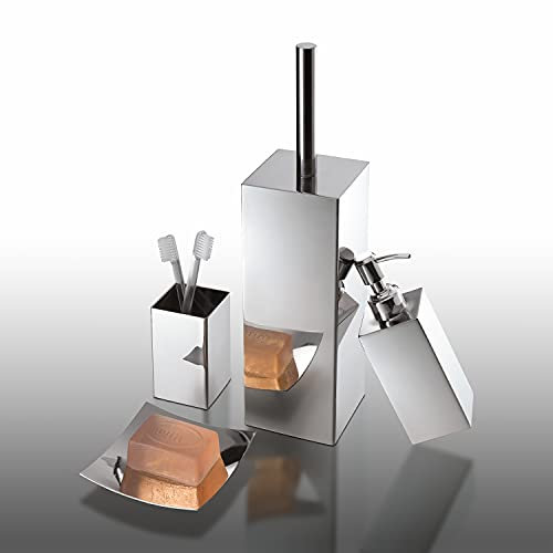 Gedy Set Perth 4 Pezzi, 1 Porta Sapone Solido, 1 Scopino WC, 1 Dispenser Sapone, 1 Portaspazzolini da Bagno, Set Realizzato in Acciaio Inox, Finitura cromata, Design R&S, 2 Anni di Garanzia
