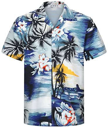 APTRO Uomo Camicia Hawaiana Camicia Uomo Estiva Maniche Corte Fiori Taglie Forti Aloha Stampato Uomo S-5XL M066 XXL