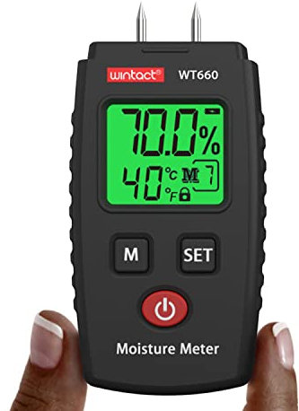 Wintact Testeur Humidité, Détecteur d'Humidité à Écran LCD avec rétroéclairage vert, Broche avec 5 Modes, Détecteur de Moisissures pour Bois et Matériaux de Construction.