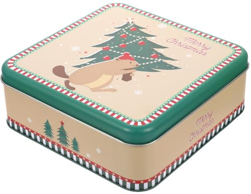Luxshiny Scatola Di Natale Quadrata In Ferro - Contenitore Per Biscotti E Caramelle Decorativo Portatile Tema Criceto Albero Di Natale per Conservazione e Regalo