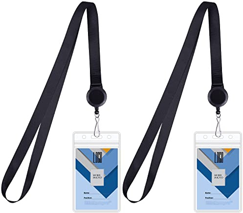 Wisdompro Cruise Lanyard with ID Card Holder, 2 Pack Neck Lanyard with Retractable Reel & Double Sided Waterproof Clear ID Badge Holder for Cruise Ships - Black (Vertical)