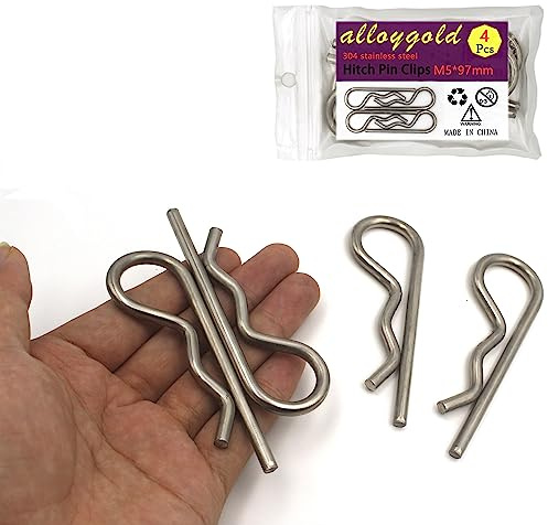 Alloygold 4Pcs Heavy Duty Hitch Pins Clip R Clips Cotter Pins, Stainless Steel Spring Retaining Wire Hair Pins, Large for Trailer Tractors Mower Carts Truck Pin Clip,Strong Spring Tension M5x97mm…