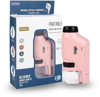 Microscope Portable Enfants 60X-120X Mini de Poche Avec Lumière LED - Haute Définition Pour Cadeau, Jouet Éducatif, Étude à Domicile Préscolaire (Pink)
