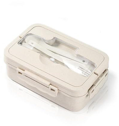 UESDU Bento Lunchbox Erwachsene Weiße Brotdose mit 3 Fächern Auslaufsicher Brotbüchse 1300ml Jausenbox mit Besteckset Messer Gabel Löffel für Kindergarten Schule Camping