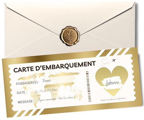 Carte à Gratter Annonce Voyage Surprise | Billet Avion Personnalisable | Carte Embarquement | Ticket Voyage Personnalisé | Idée Cadeau Anniversaire / Noël / Saint‑Valentin | Cadeau Femme,Homme,Couple