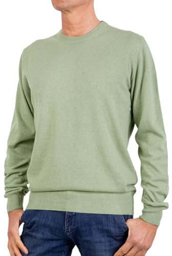 Marenza Pull Homme col Rond en Cachemire et Soie mélangés, Made in Italy, Vert Sauge, M