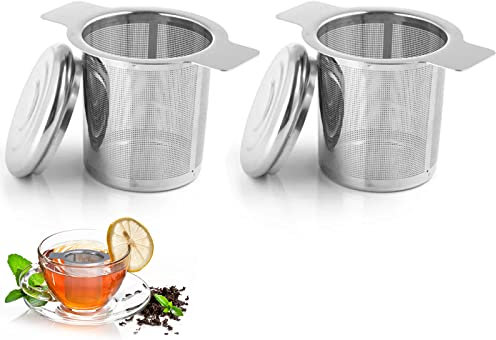 Steharlly 2Pcs Filtre à Thé Trou Fin Acier Inoxydable, Infuseur à Thé Passoire à Thé avec Poignées et Couvercle,Passoire à Thé Passoire à Thé, Universel Passoire à Thé pour Mug Tasse Théière
