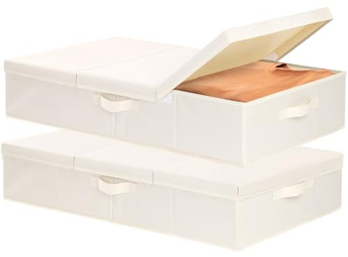 YheenLf 2 Pezzi Contenitore Sottoletto, Contenitori per Armadio Salvaspazio, Scatole per Armadio per Lenzuola, Trapunte, Scarpe, Beige, 60×30×15 cm